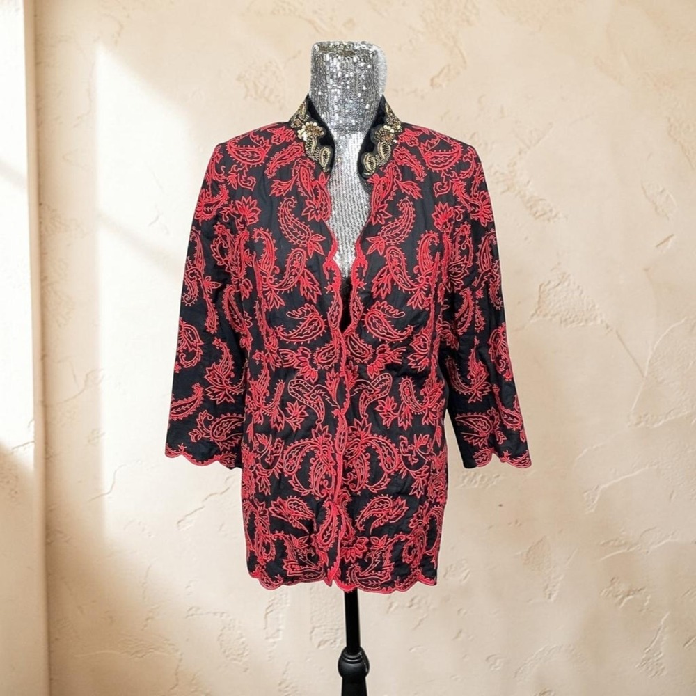 Chicos Gothic Embroidered Beaded Statement Jacket Small Whimsigoth Dark Academia